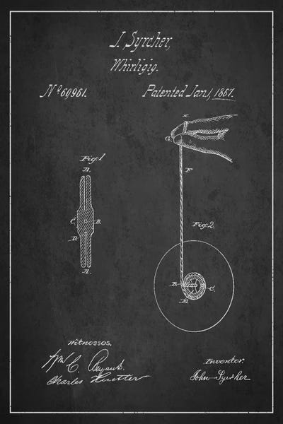 Black & White Pop Culture Art: Yoyo Dark Patent Blueprint I by Aged Pixel
