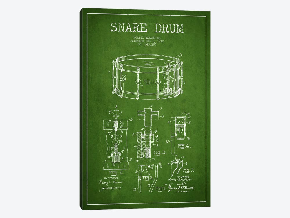Waechtler Snare Green Patent Blueprint by Aged Pixel 1-piece Art Print