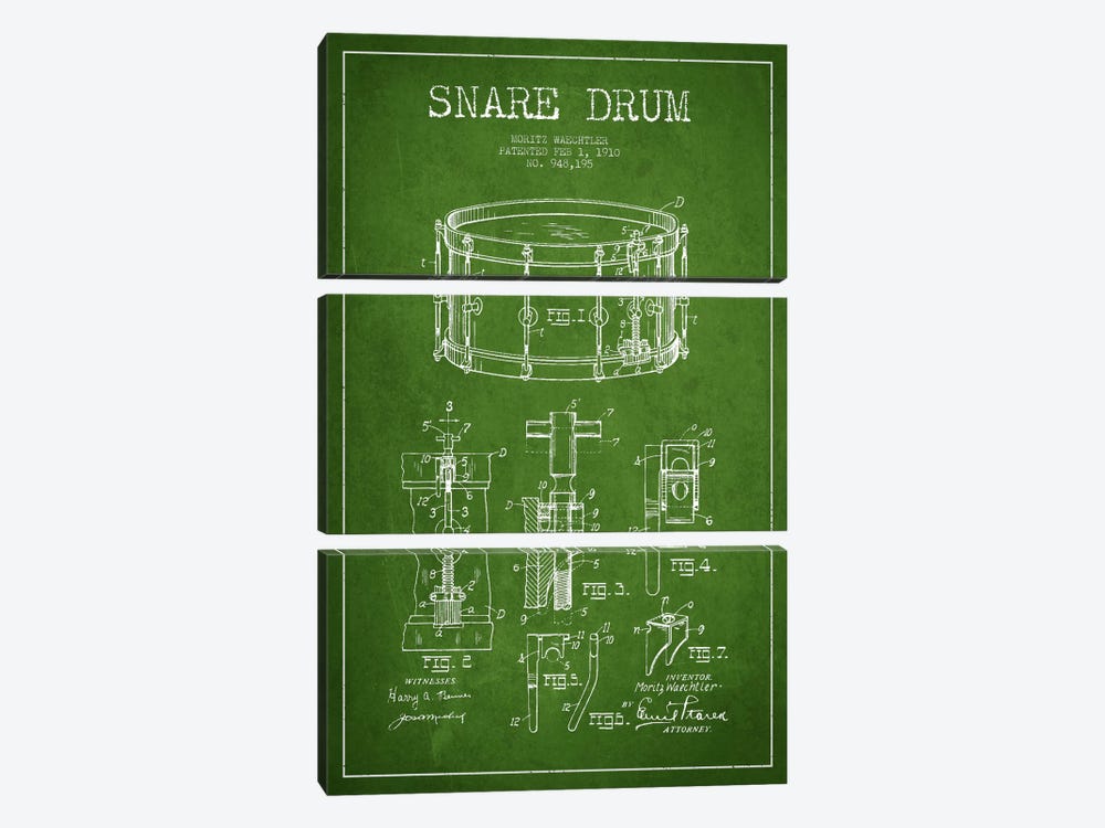 Waechtler Snare Green Patent Blueprint by Aged Pixel 3-piece Art Print
