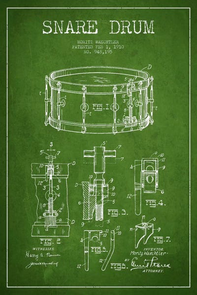Aged Pixel: Waechtler Snare Green Patent Blueprint by Aged Pixel