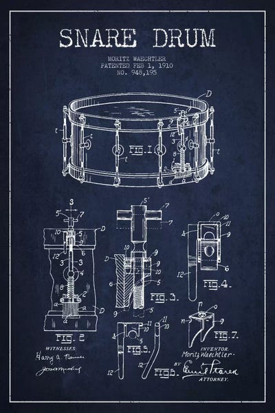 Music Blueprints: Waechtler Snare Navy Blue Patent Blueprint by Aged Pixel