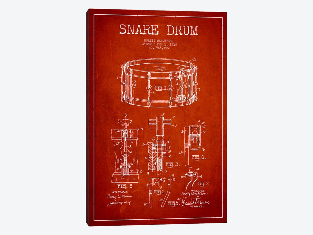 Waechtler Snare Red Patent Blueprint by Aged Pixel 1-piece Art Print