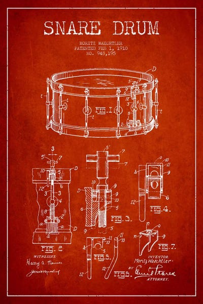 Music Blueprints: Waechtler Snare Red Patent Blueprint by Aged Pixel
