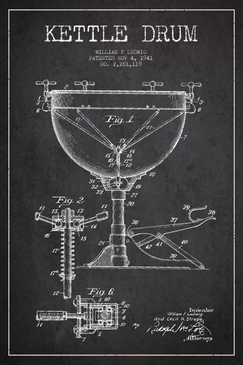 Ludwig Kettle Charcoal Patent Blueprint