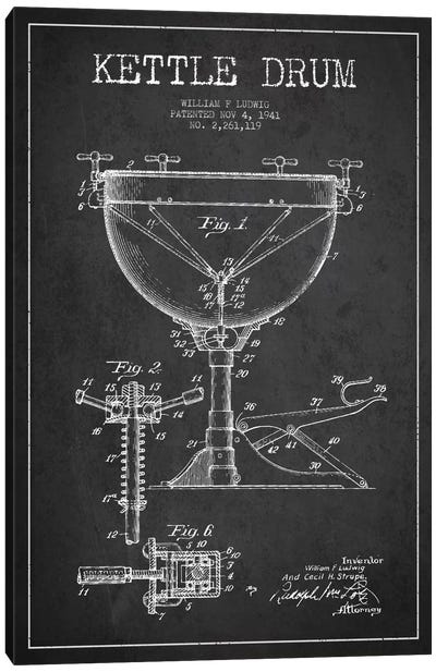 Ludwig Kettle Charcoal Patent Blueprint Canvas Art Print - Drums Art