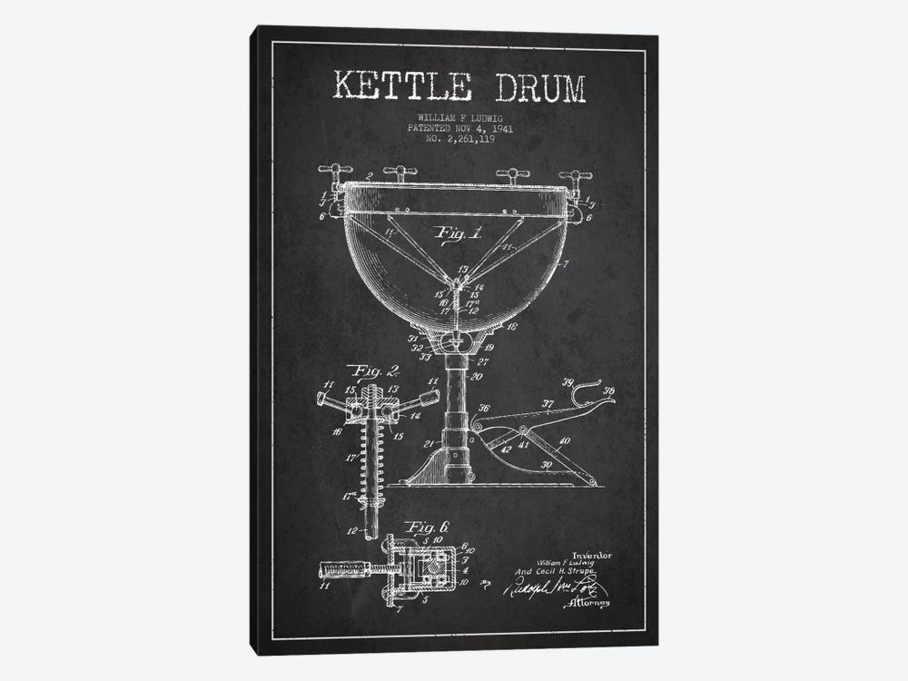 Ludwig Kettle Charcoal Patent Blueprint by Aged Pixel 1-piece Canvas Print