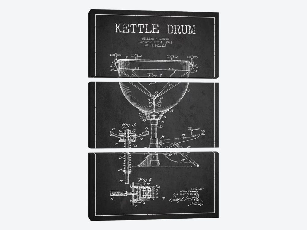 Ludwig Kettle Charcoal Patent Blueprint by Aged Pixel 3-piece Canvas Print