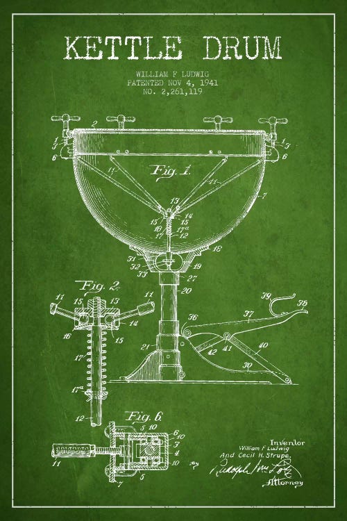 Ludwig Kettle Green Patent Blueprint