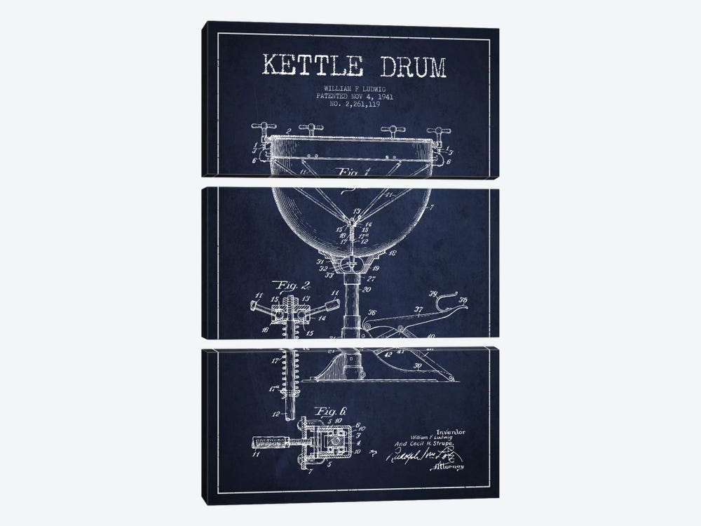 Ludwig Kettle Navy Blue Patent Blueprint by Aged Pixel 3-piece Canvas Print