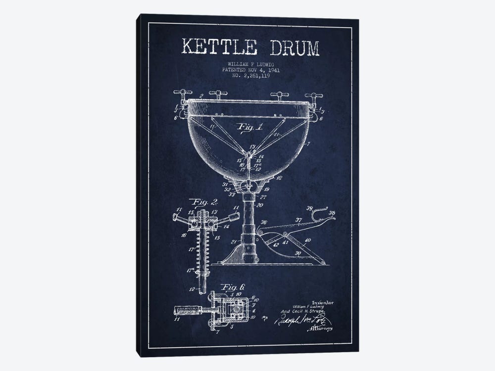 Ludwig Kettle Navy Blue Patent Blueprint by Aged Pixel 1-piece Canvas Print