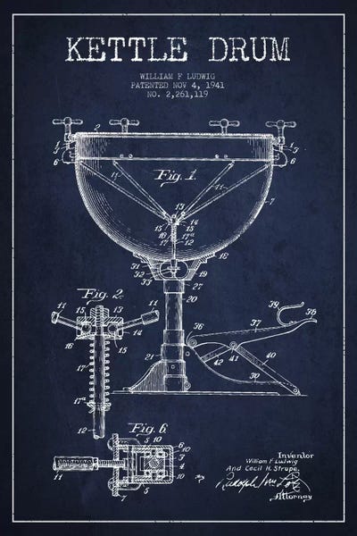 Music Blueprints: Ludwig Kettle Navy Blue Patent Blueprint by Aged Pixel