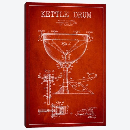 Ludwig Kettle Red Patent Blueprint Canvas Print #ADP1077} by Aged Pixel Canvas Wall Art