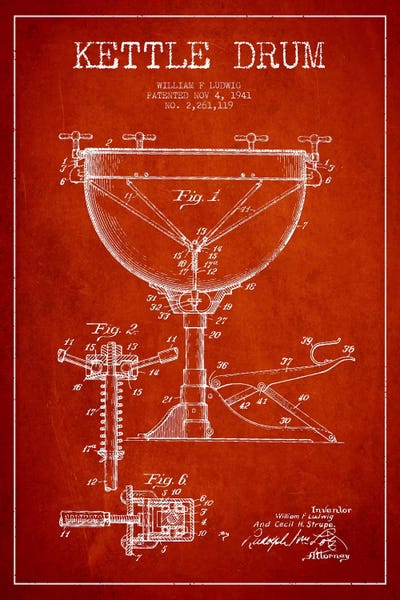 Music Blueprints: Ludwig Kettle Red Patent Blueprint by Aged Pixel