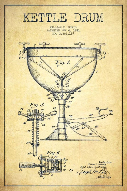 Ludwig Kettle Vintage Patent Blueprint