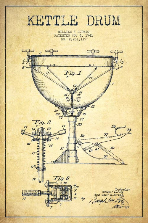 Ludwig Kettle Vintage Patent Blueprint by Aged Pixel wall art