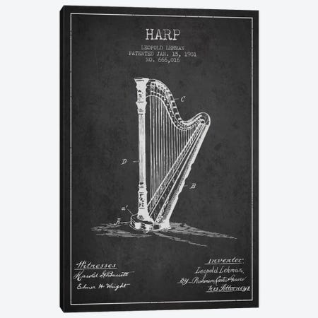Harp Charcoal Patent Blueprint Canvas Print #ADP1079} by Aged Pixel Canvas Art Print