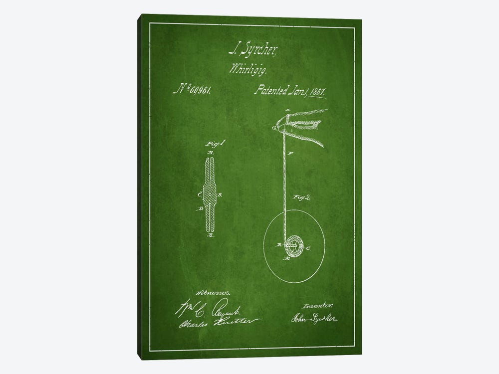 Yoyo Green Patent Blueprint by Aged Pixel 1-piece Canvas Print