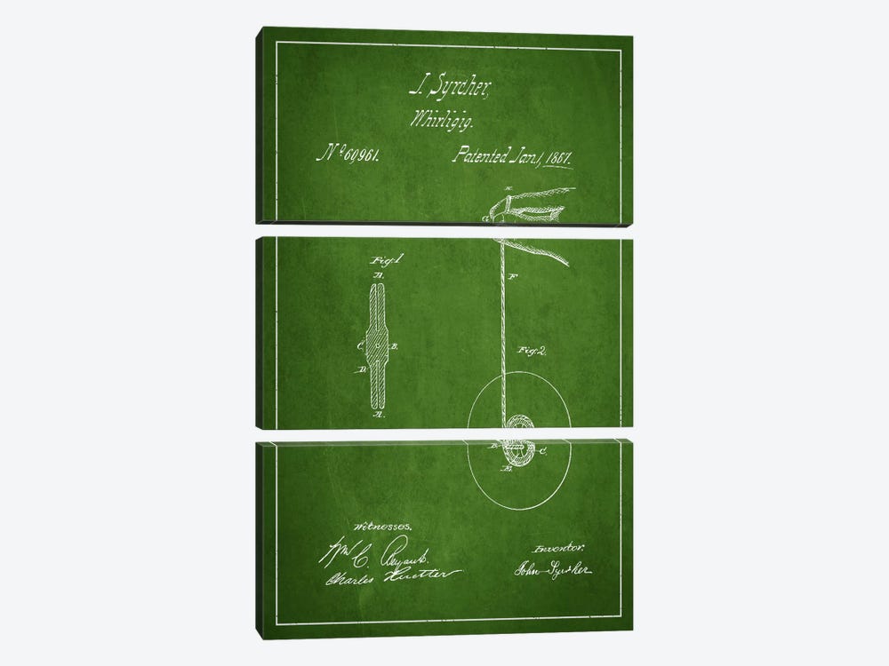 Yoyo Green Patent Blueprint by Aged Pixel 3-piece Canvas Print