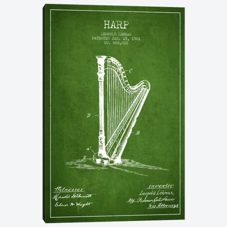 Harp Green Patent Blueprint Canvas Print #ADP1080} by Aged Pixel Canvas Artwork