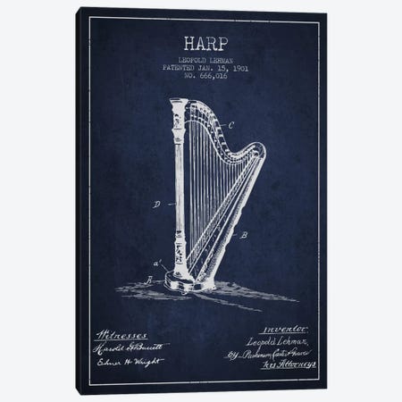 Harp Navy Blue Patent Blueprint Canvas Print #ADP1081} by Aged Pixel Canvas Art
