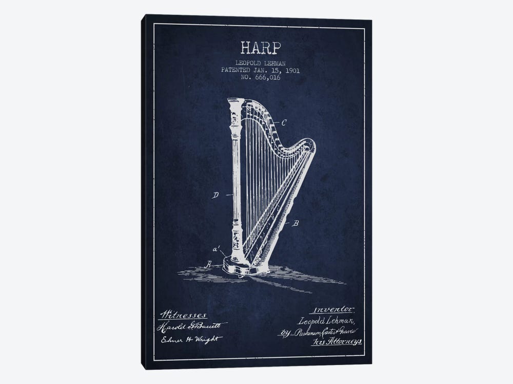 Harp Navy Blue Patent Blueprint by Aged Pixel 1-piece Art Print