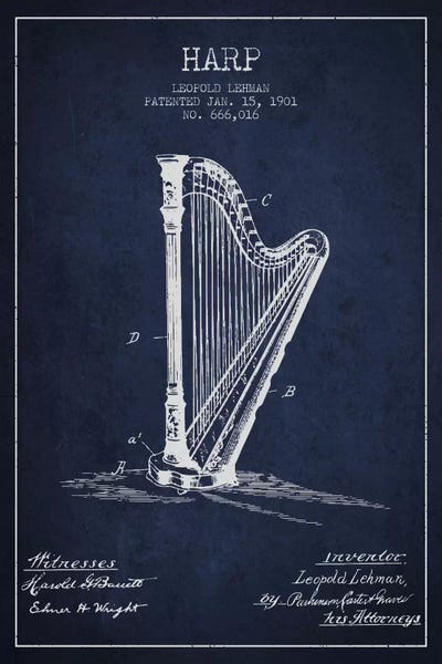 Aged Pixel: Harp Navy Blue Patent Blueprint by Aged Pixel