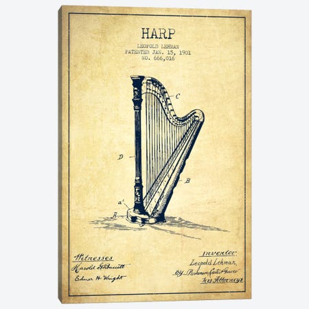 Harp Vintage Patent Blueprint Canvas Print #ADP1083} by Aged Pixel Canvas Artwork