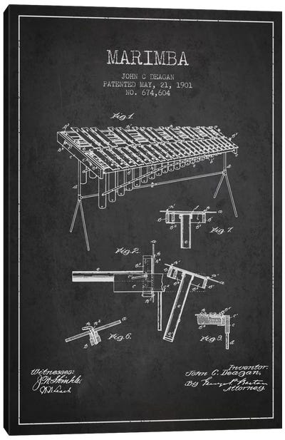 Marimba Charcoal Patent Blueprint Canvas Art Print - Aged Pixel: Music