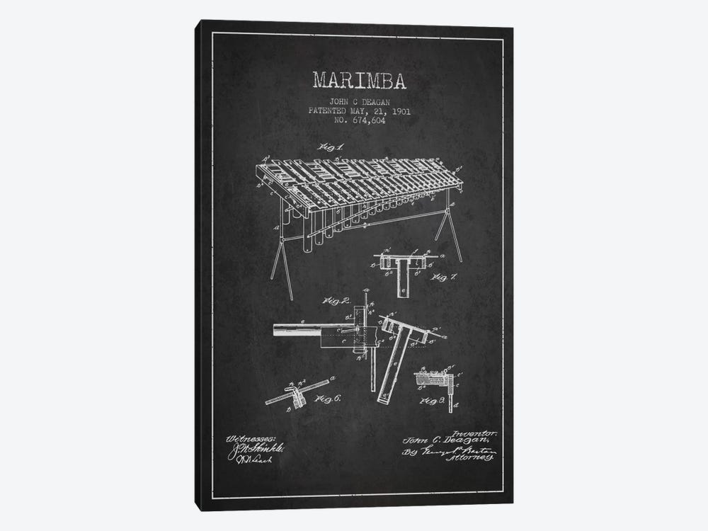 Marimba Charcoal Patent Blueprint by Aged Pixel 1-piece Canvas Wall Art