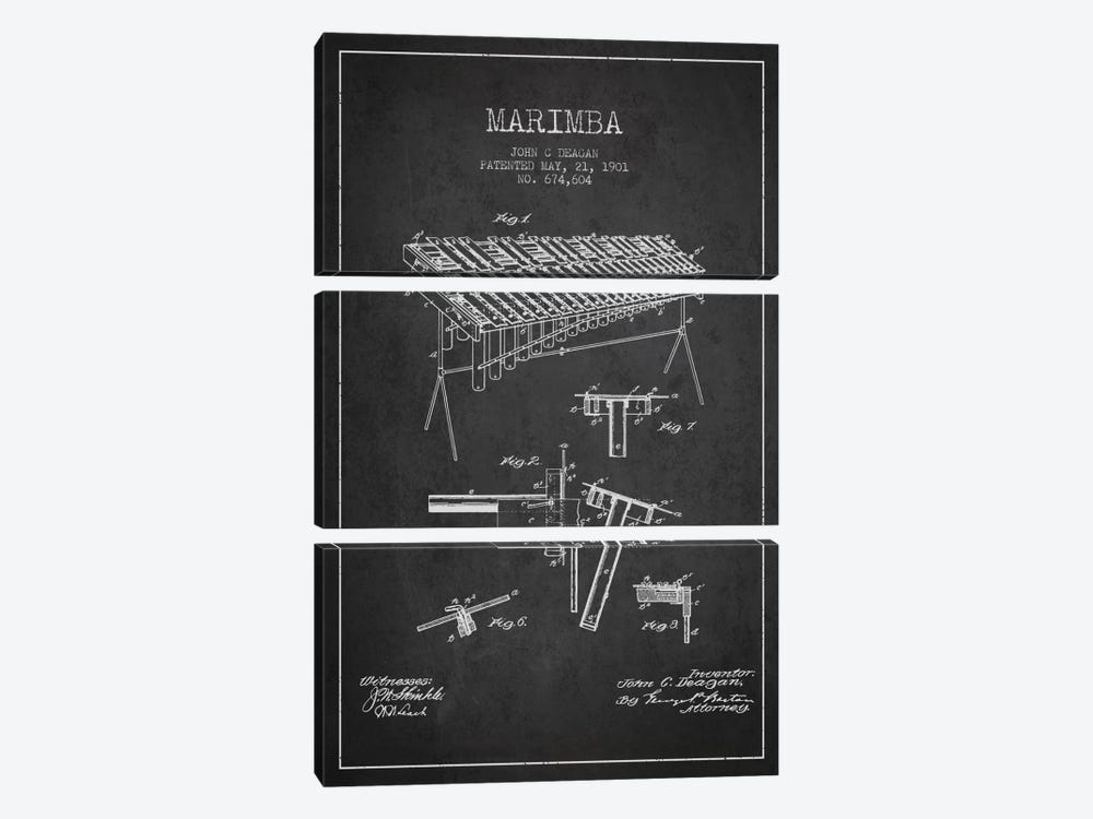 Marimba Charcoal Patent Blueprint by Aged Pixel 3-piece Canvas Artwork