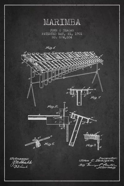 Music Blueprints: Marimba Charcoal Patent Blueprint by Aged Pixel