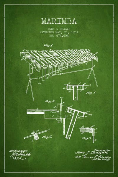 Marimba Green Patent Blueprint by Aged Pixel art print