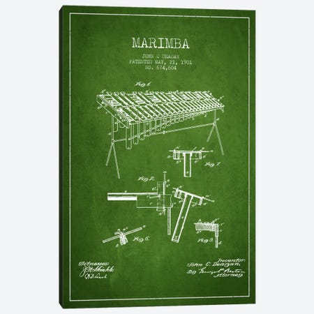 Marimba Green Patent Blueprint Canvas Print #ADP1085} by Aged Pixel Canvas Art Print