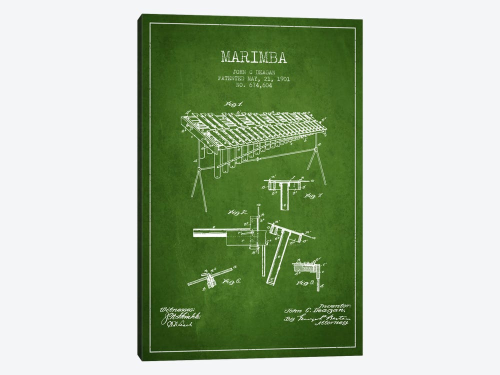 Marimba Green Patent Blueprint by Aged Pixel 1-piece Art Print