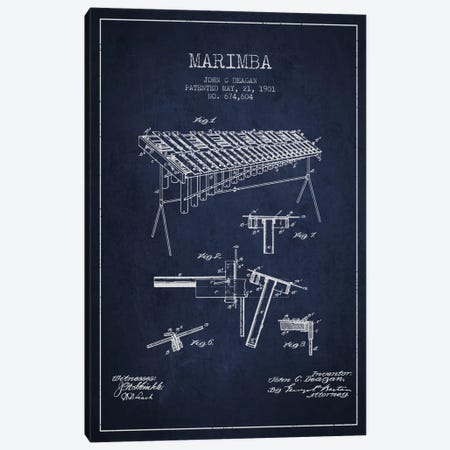 Marimba Navy Blue Patent Blueprint Canvas Print #ADP1086} by Aged Pixel Canvas Print