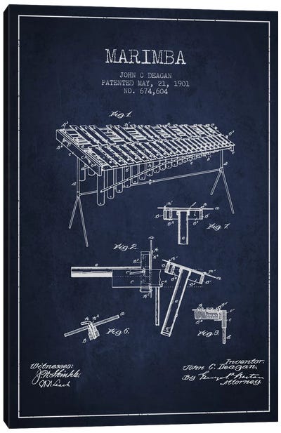 Marimba Navy Blue Patent Blueprint Canvas Art Print - Music Blueprints