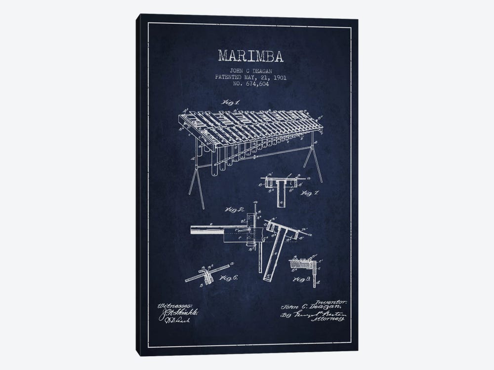 Marimba Navy Blue Patent Blueprint by Aged Pixel 1-piece Canvas Artwork