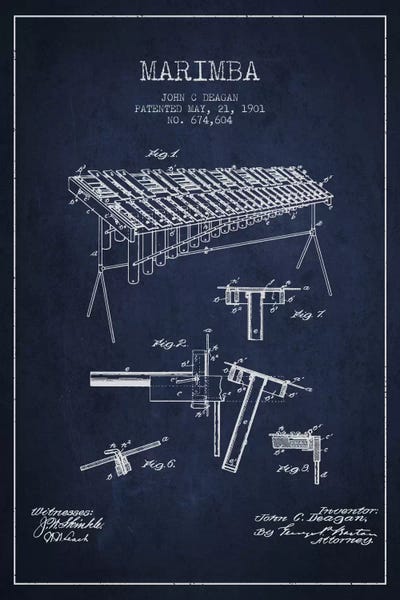 Aged Pixel: Marimba Navy Blue Patent Blueprint by Aged Pixel
