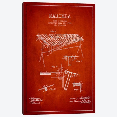 Marimba Red Patent Blueprint Canvas Print #ADP1087} by Aged Pixel Canvas Print