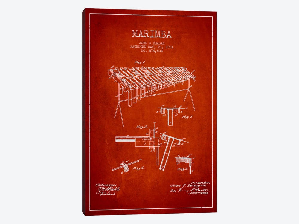 Marimba Red Patent Blueprint by Aged Pixel 1-piece Canvas Print