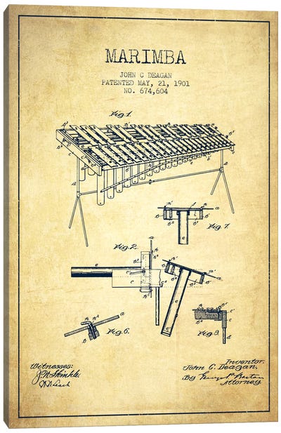 Marimba Vintage Patent Blueprint Canvas Art Print - Music Blueprints