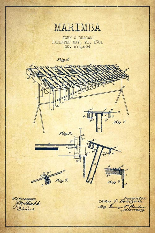 Marimba Vintage Patent Blueprint by Aged Pixel wall art