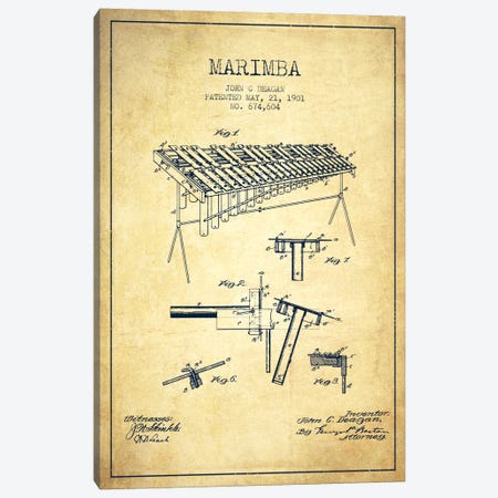 Marimba Vintage Patent Blueprint Canvas Print #ADP1088} by Aged Pixel Canvas Wall Art