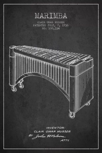 Marimba Charcoal Patent Blueprint by Aged Pixel canvas print