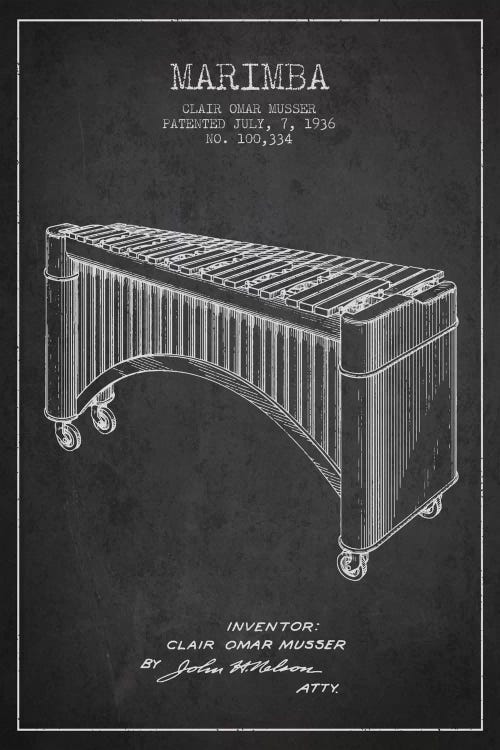 Marimba Charcoal Patent Blueprint