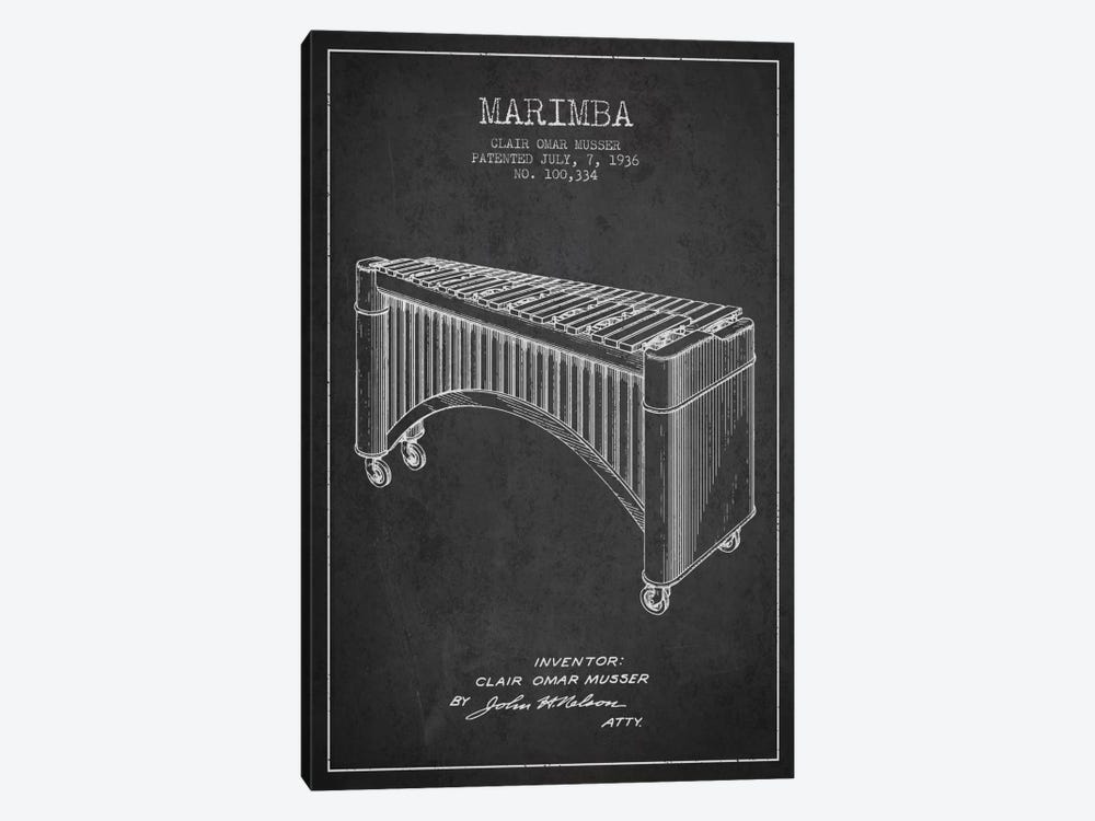 Marimba Charcoal Patent Blueprint by Aged Pixel 1-piece Canvas Art Print