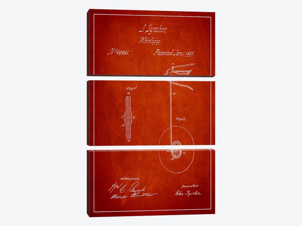Yoyo Red Patent Blueprint by Aged Pixel 3-piece Canvas Artwork