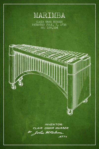Music Blueprints: Marimba Green Patent Blueprint by Aged Pixel