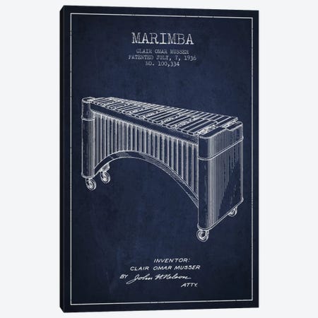 Marimba Navy Blue Patent Blueprint Canvas Print #ADP1091} by Aged Pixel Canvas Art Print