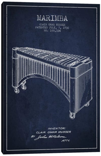 Marimba Navy Blue Patent Blueprint Canvas Art Print - Aged Pixel: Music